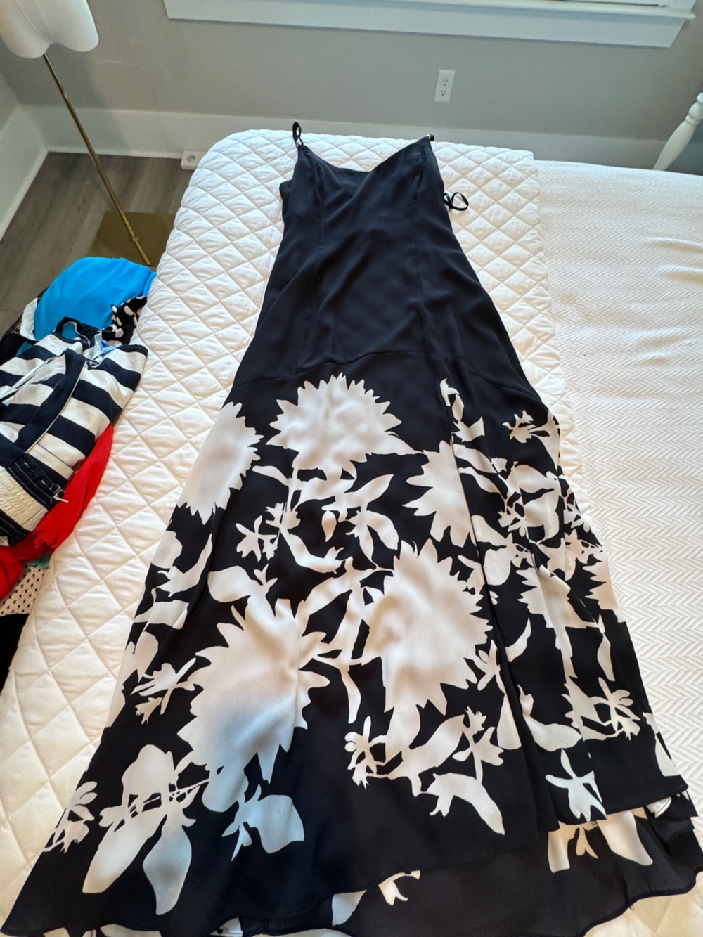 White House Black Market Black & White Floral Maxi Slip Dress